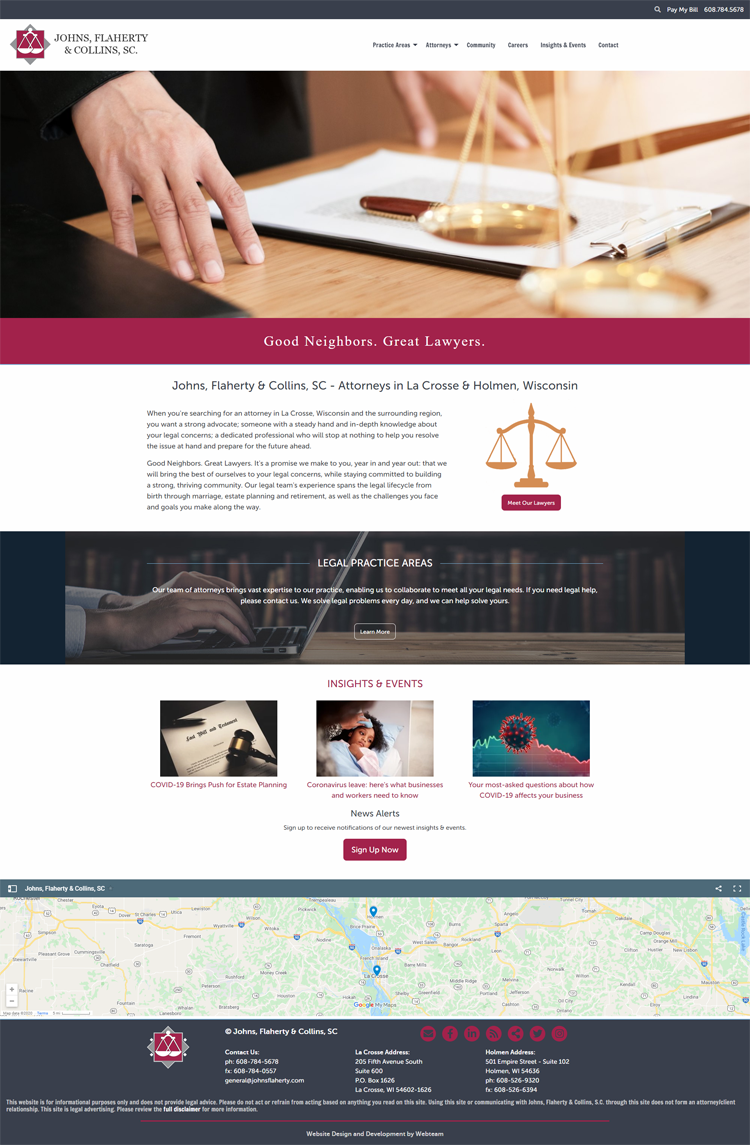 Johns, Flaherty & Collins, SC new website design